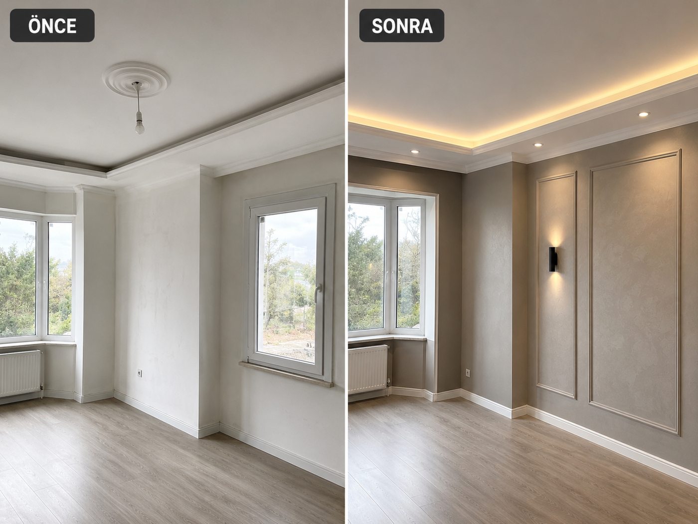 Yeniköy iç cephe boya öncesi ve sonrası
